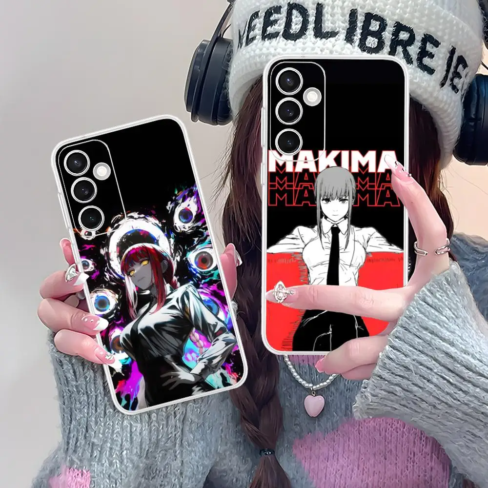

Chainsaw Makima Mobile Phone Case for Samsung Galaxy S25 S24 S23 S22 S21Plus FE Ultra Clear Colour Protective Cover Smartphone