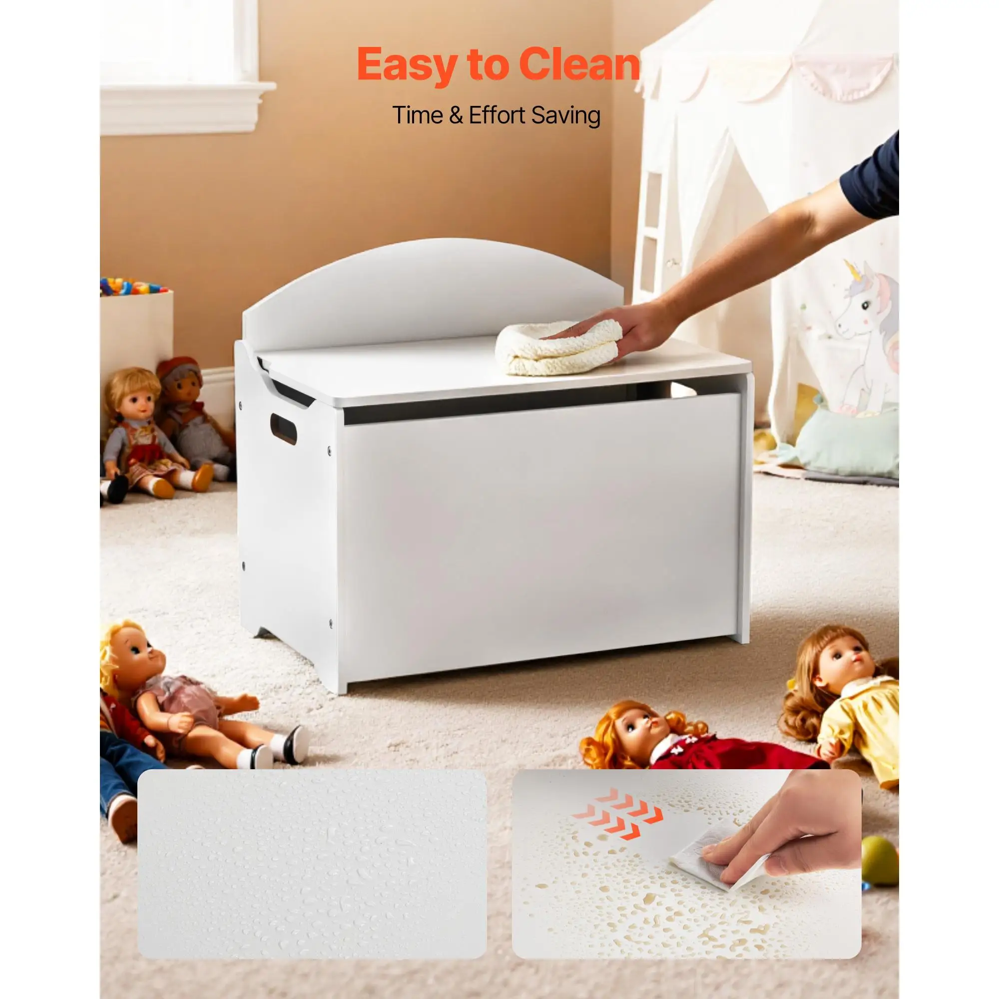 Kids Storage Bench Wooden Toy Chest with Backrest Large Storage Cabinet Safety Hinge Toy Organizer for playroom Living Room Entryway White 23.5 x 14.5 x 21.46 in