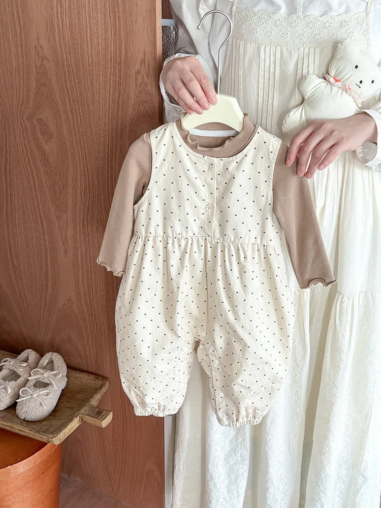 

Girls' Outfit New Autumn Infant Polka Dot Jumpsuit Baby Long Sleeve Overalls Two-Piece Set aClass