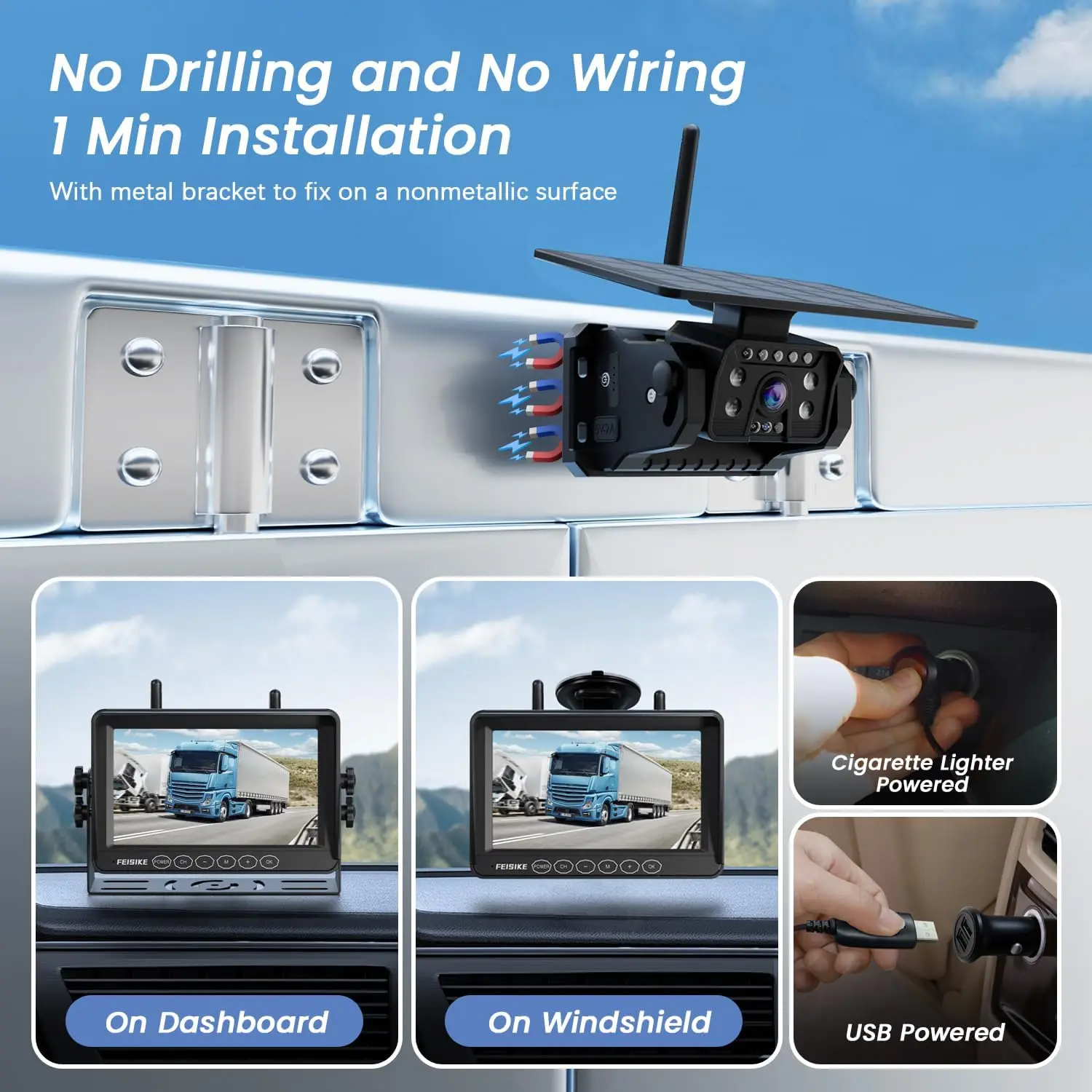 Magnetic Solar Wireless Backup Camera for RV Truck Trailer – 7