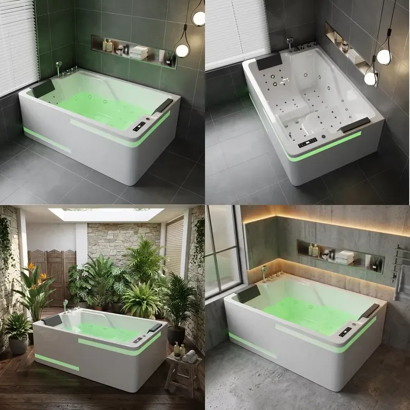 Rectangle 180x120cm Bathtubs & Whirlpools with Modern Lights and Massage Jets for Double Person