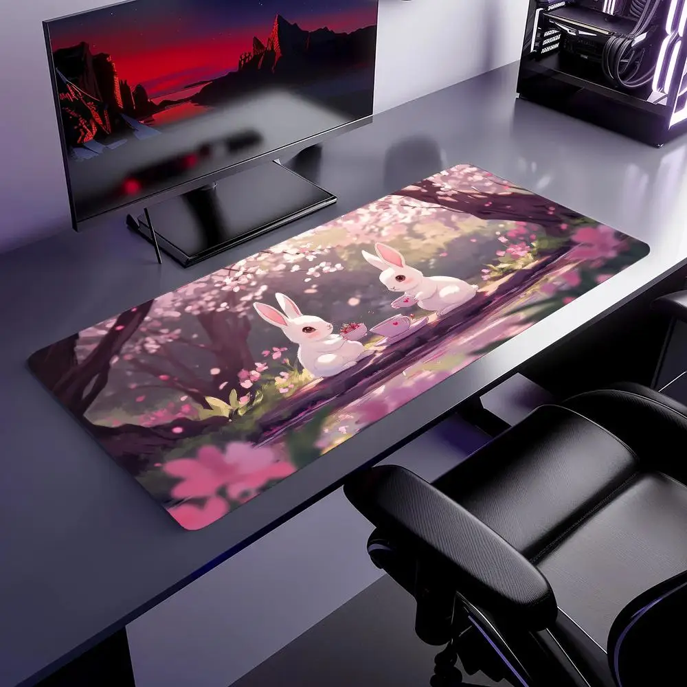 Cute Rabbit Mouse Pad XL Office Gamer Keyboard Desk Mat Adorable Cartoon Desk Pad Non-Slip Laptop Large Rubber Cartoon Mouse Pad