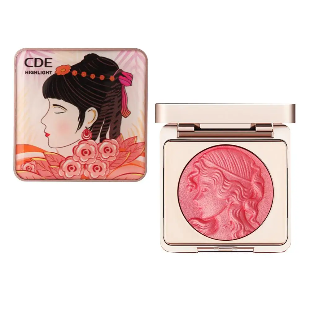 Blush em pó monocromático de pétala rosa, placa mineral alta, blush facial com brilho vermelho, tudo em um pequeno, gelo V5X7, novo relevo