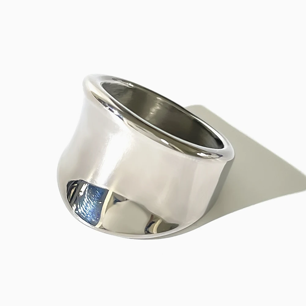 Peri\'sbox Free Tarnish Stainless Steel Smooth Irregular Wide Band Ring for Women Minimalist Chunky Large Thick Ring Street Style