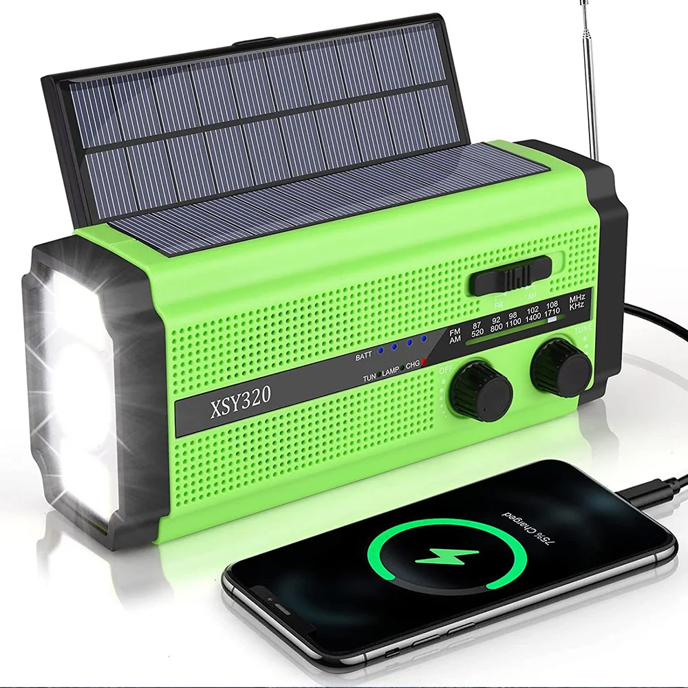 

5000mAh Solar Hand Crank AM/FM/WB Weather Radio Emergency Radio USB Rechargeable Portable Radio LED Flashlight SOS Power Bank