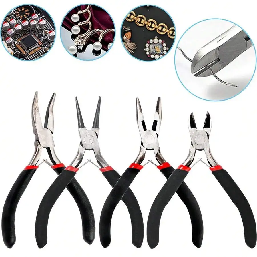 4 Pack Jewelry Pliers Jewelry Making Pliers Tools Kit with Needle Nose Pliers/Chain Nose Pliers, Round Nose Pliers