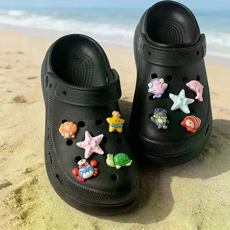 10pcs Marine Ocean Themed Shoe Charms Set Cute Cartoon Sea Animal Shoe Decorations For Clogs Sandals Kids Beach Party Gifts