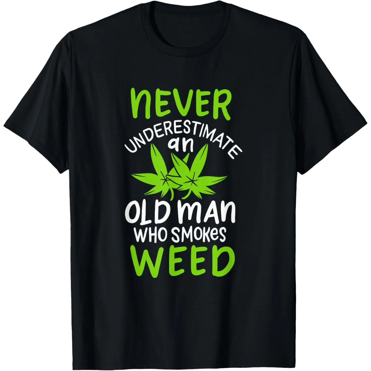 Old Man Smokes Weed Graphic Tee Funny Marijuana Leaf Print Short Sleeve T-Shirt for Men