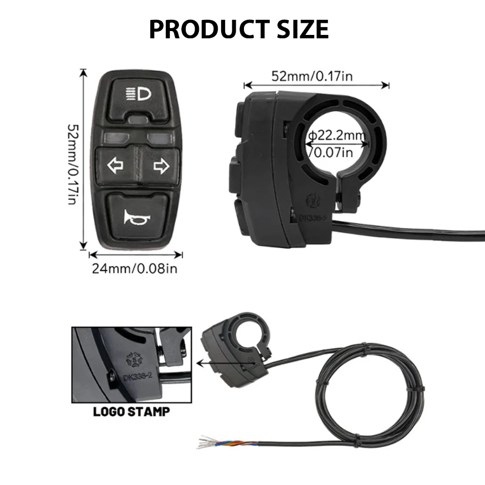 Electric Bike Scooter Light Switch 12V-84V Motorcycle Button Turn Signal Light Control Switch Three-in-One Bicycle Horn Switch