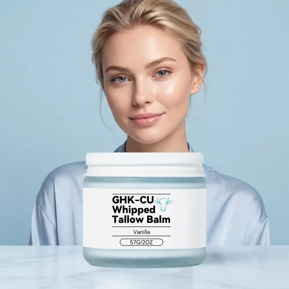 Whipped Tallow Facial Moisturizer with GHK-Cu and Vanilla Soothing Hydrating Cream for Dry Roughlass Skin Face Neck and Body