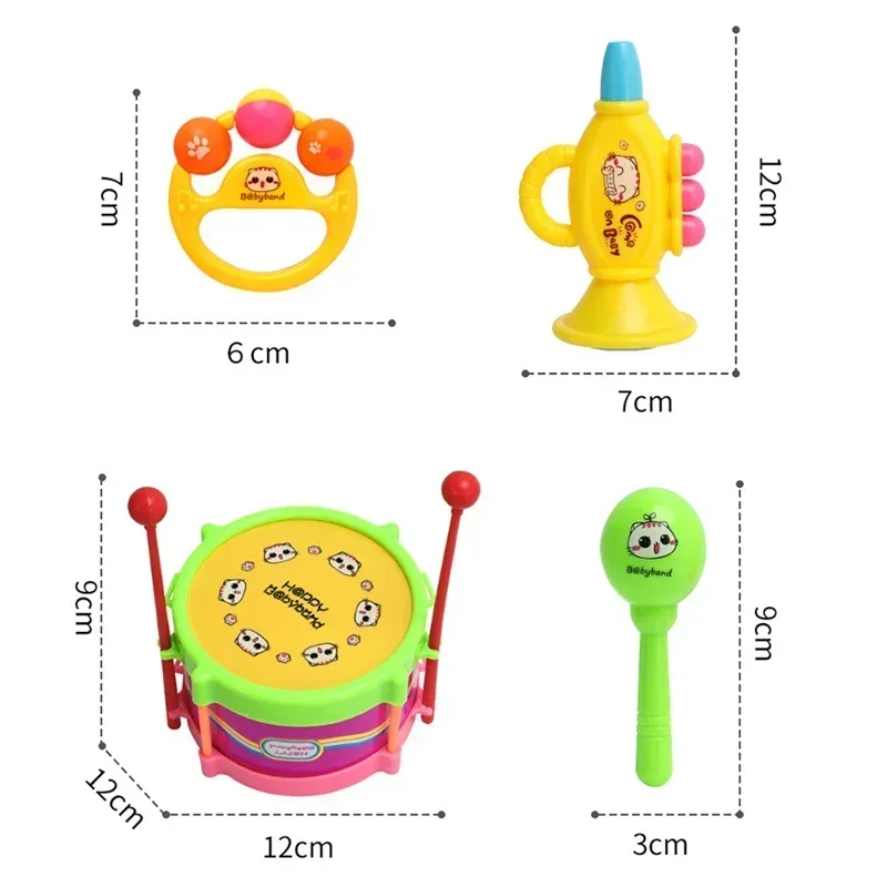 5Pcs/Set Children Drum Trumpet Toy Music Percussion Instrument Band Kit Early Learning Educational Toy Baby Kids Children Gift