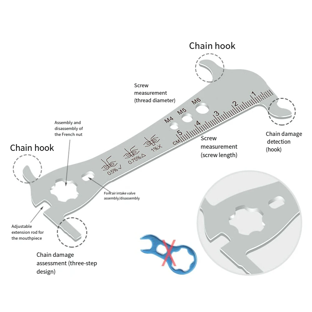 Chain Stretch Gauge Road Bike Chain Measuring Ruler Multi-function Tool 125MM*45MM Chain Caliper Measuring Layout Tools