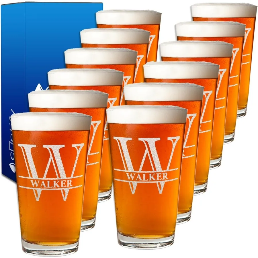 

Personalized Beer Glasses Set of 12 Engraved 16oz Pint Glasses for Men & Women, Custom Drinking Gift for Birthdays, Weddings, Fa