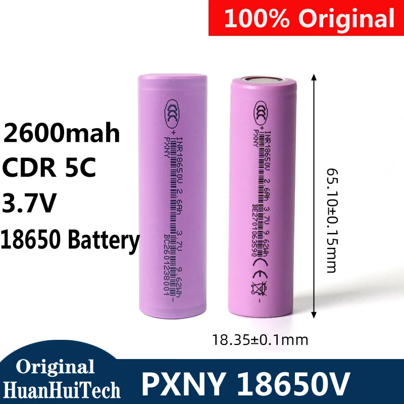 Оригинальный аккумулятор PXNY INR 18650V, реальная емкость 2600 мАч, CDR 3C, 3.7 В, перезаряжаемый, с длительным сроком службы, для фонарика.