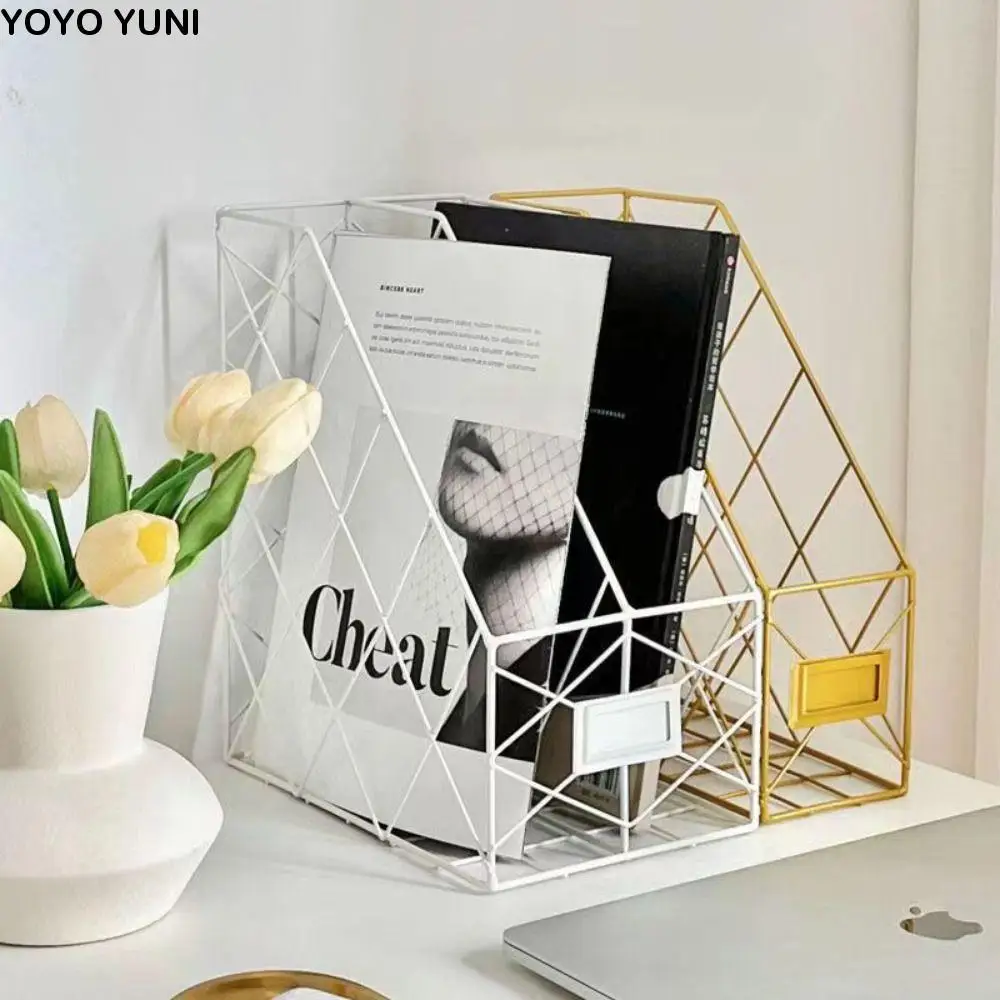 

Vertical Metal Desktop File Shelf Wrought Iron Mesh Magazine Storage Rack Multifunction Nordic Style Storage Shelf Data Storage