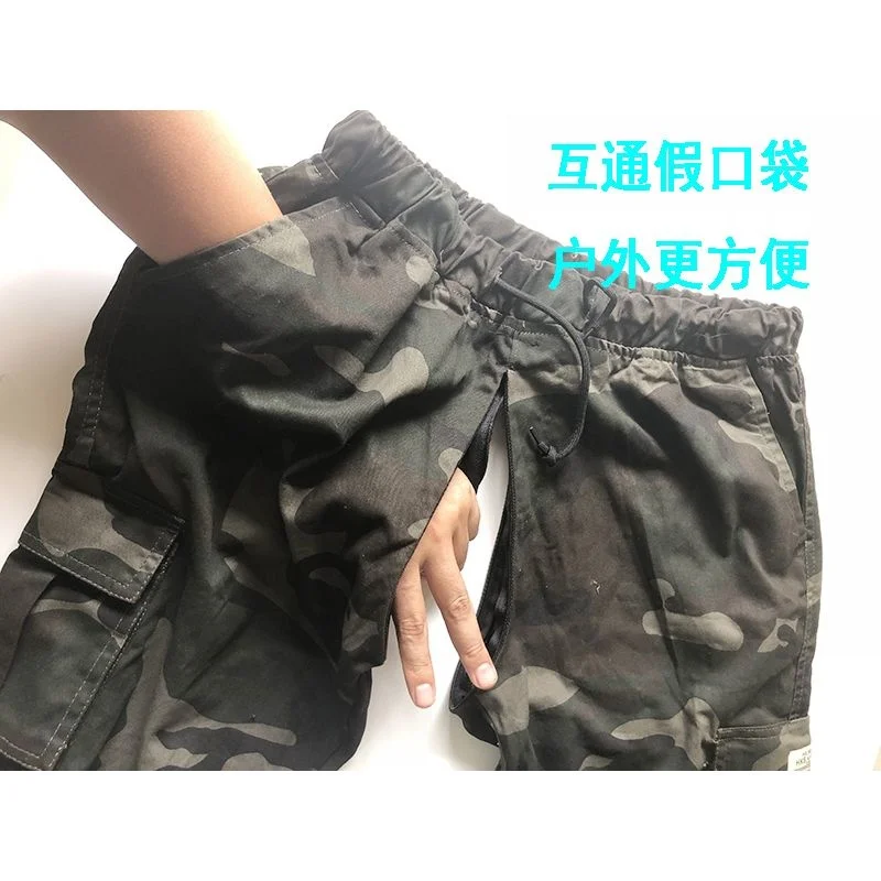 Zomer Camouflage Mannen Onzichtbare Rits Open Kruis Broek Sport Casual Zwarte Plus Size Losse Broek