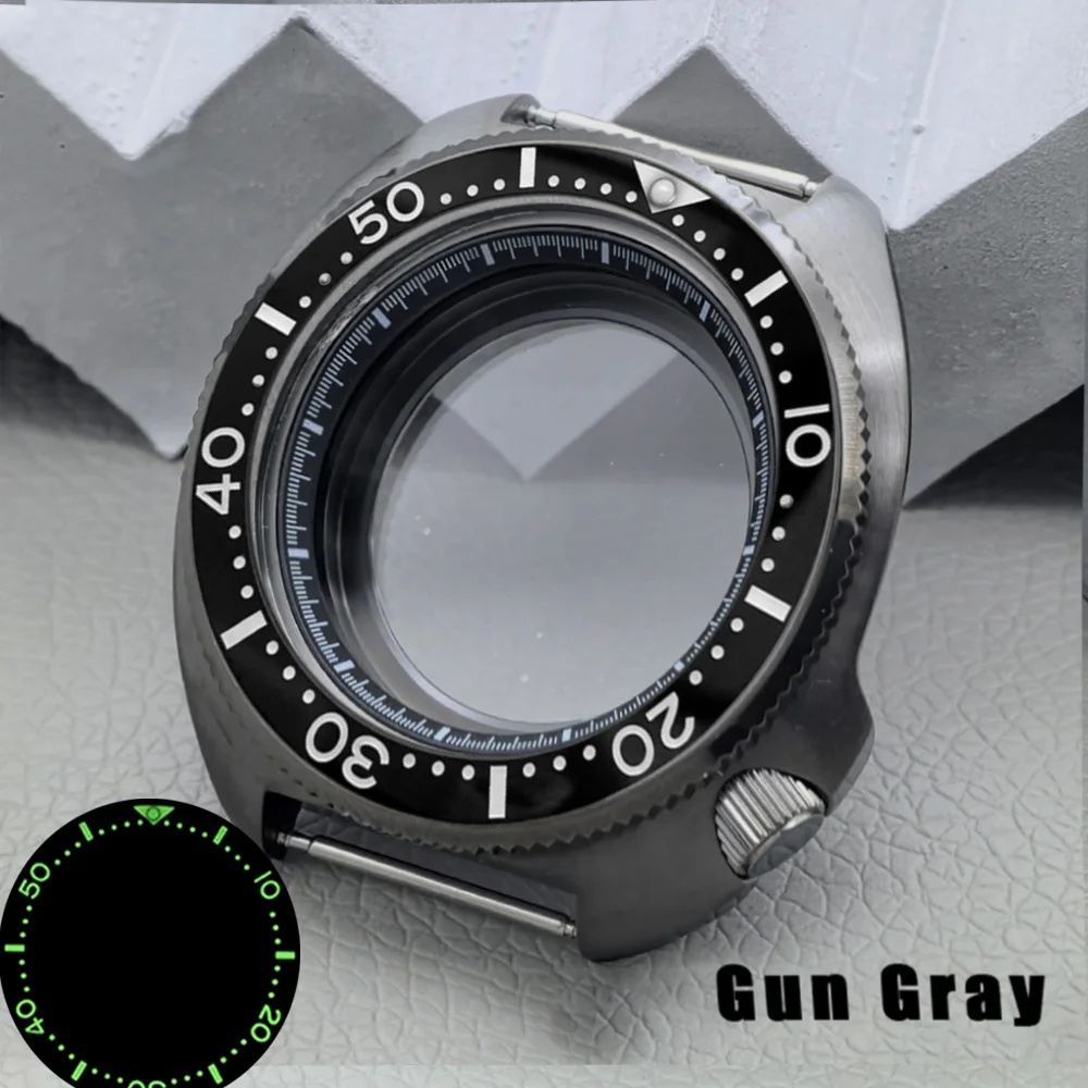 Gun Gray Luminous Bezel Watch Case 6105 6309 Turtle Case Fits 7S26 NH35 NH36 Automatic Movement Green Luminous Bezel Watch Case