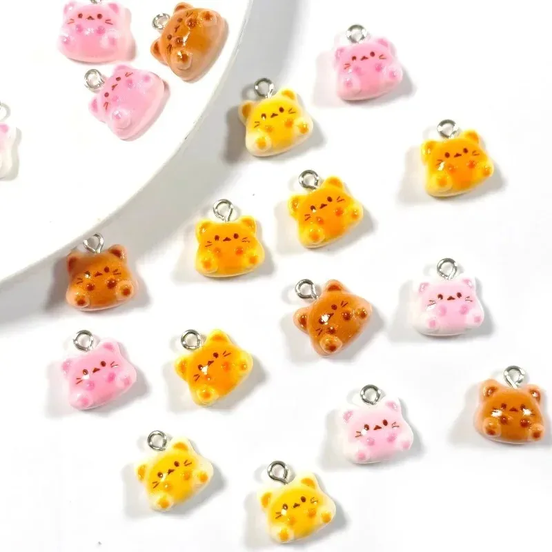 10Pcs Kawaii Mini Bright Cat Bread Resin Charms Cartoon Kitten Snack Pendants Handmade Earring Bracelet Jewelry Decor