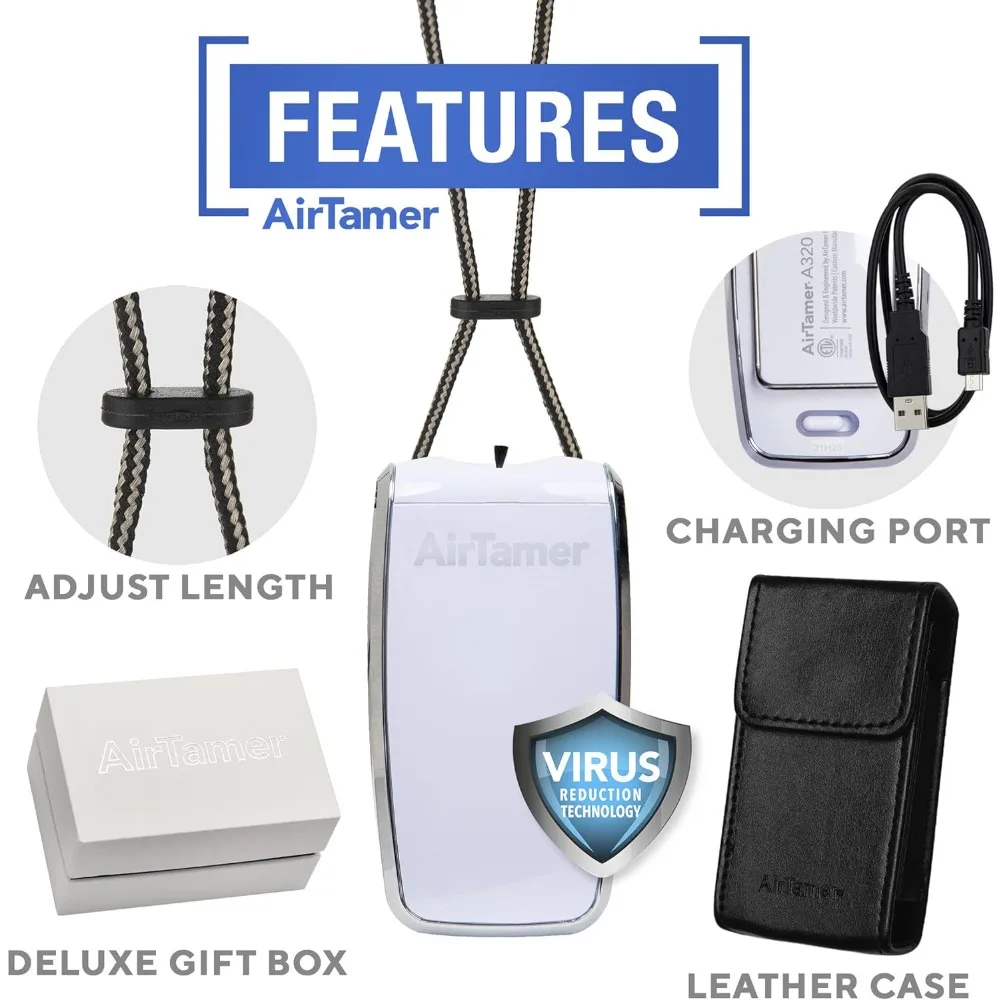 A320W Rechargeable Personal Air Purifier, Proven Performance, Virus and Pollutant Tested*, White with Leather Travel Case