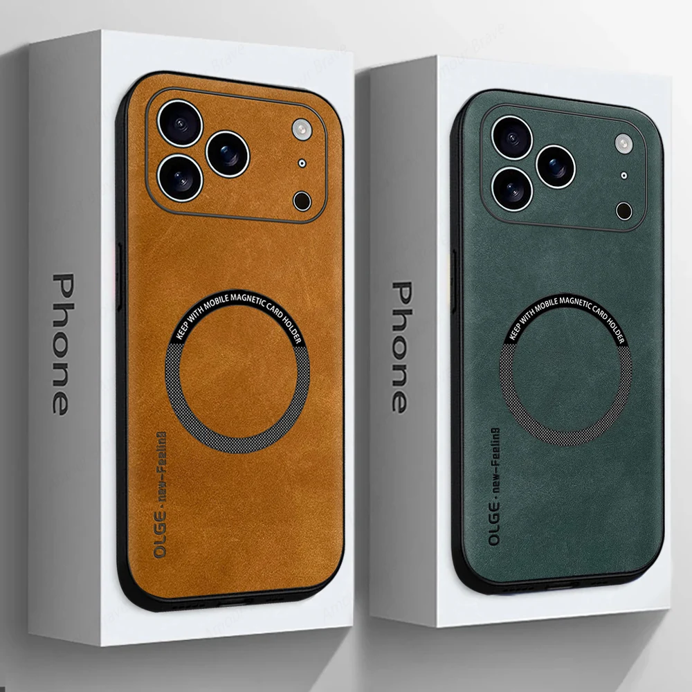 Coques de téléphone en cuir texturé pour MagSafe, compatibles avec iPhone 17, 16, 15, 14 Pro Max Plus Air, avec chargement magnétique sans fil