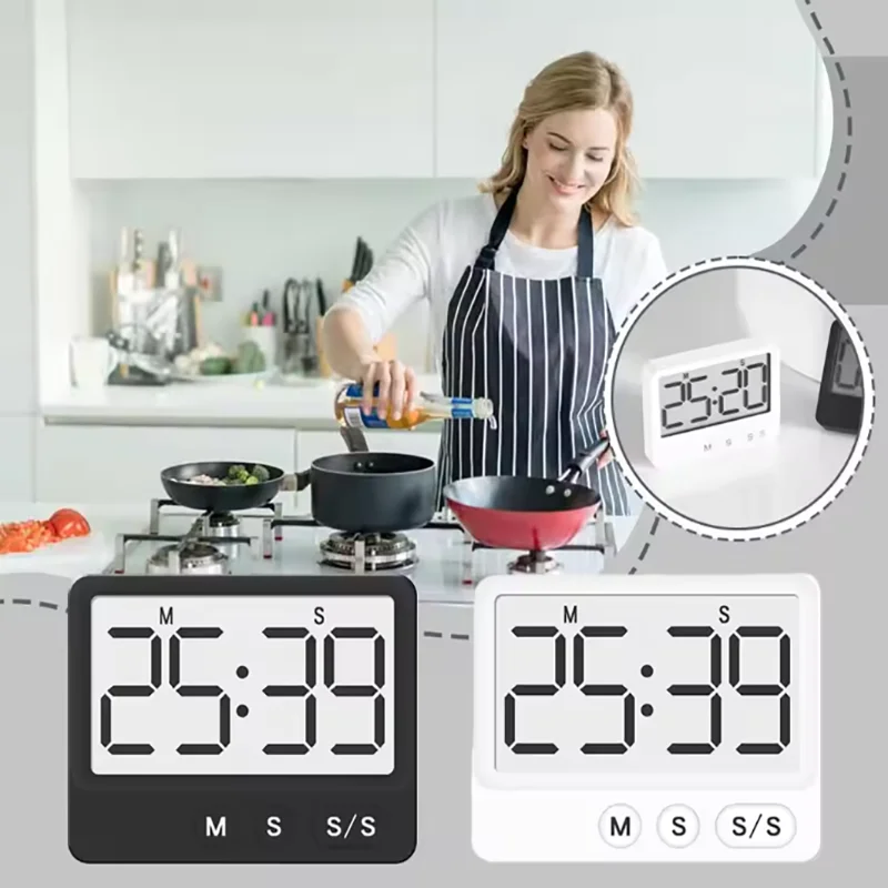Temporizador de cocina con succión magnética, temporizador de cuenta regresiva digital simple de pantalla grande para hornear, guisar y cocinar, temporizador electrónico multifuncional de escritorio para aprendizaje
