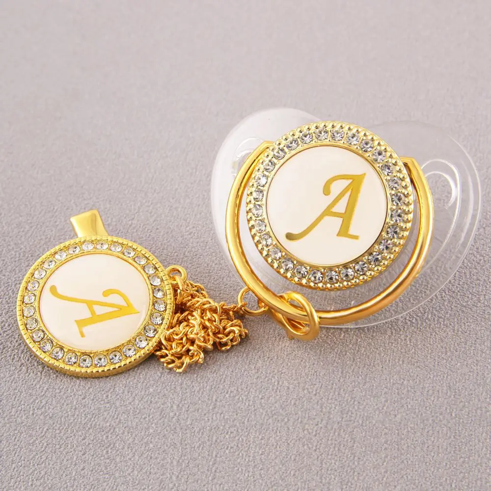 Hot-selling baby pacifier 26 letters transparent high-end point diamond pacifier with chain