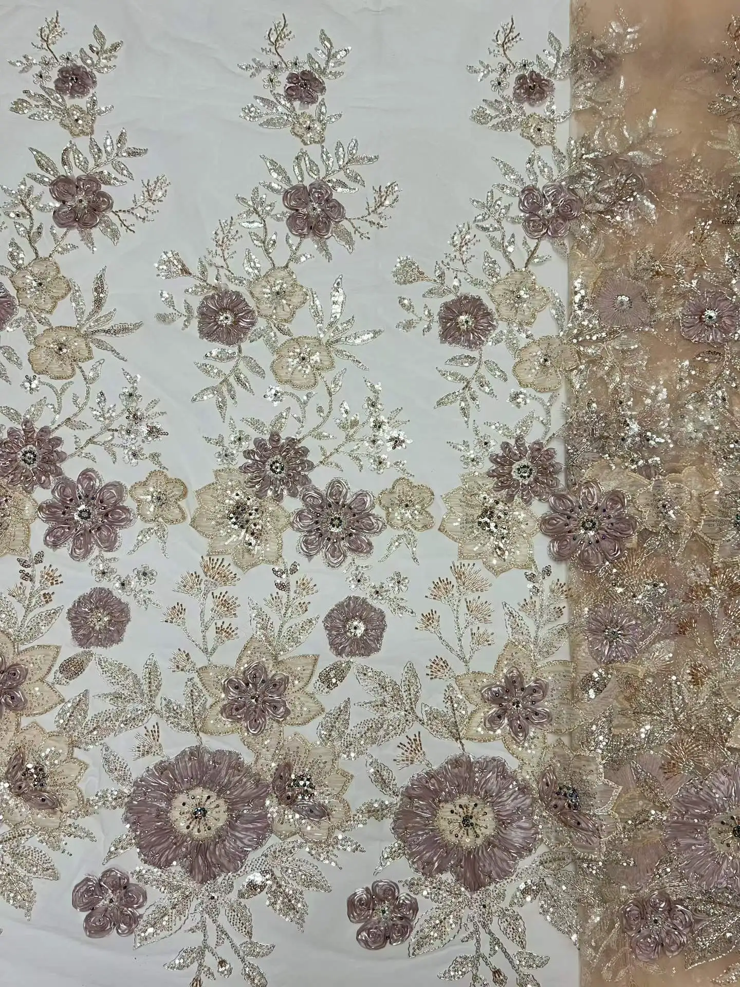 

2026 Elegant Party Evening Dress Fabric - High Quality Luxurious Soft Mesh Chiffon Beaded Tube Lace with Stones Fabric NN2865_R