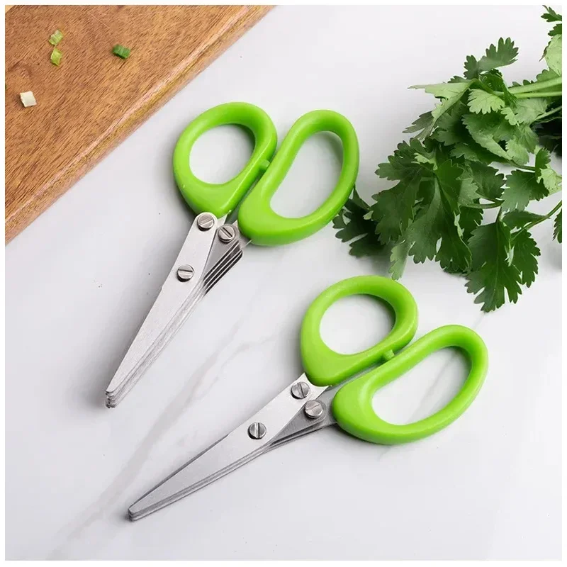 Multi-functional 3/5 Layer Stainless Steel Kitchen Scissors for Pepper Scallion Laver Shredded Chopped Cutter Cooking Tool