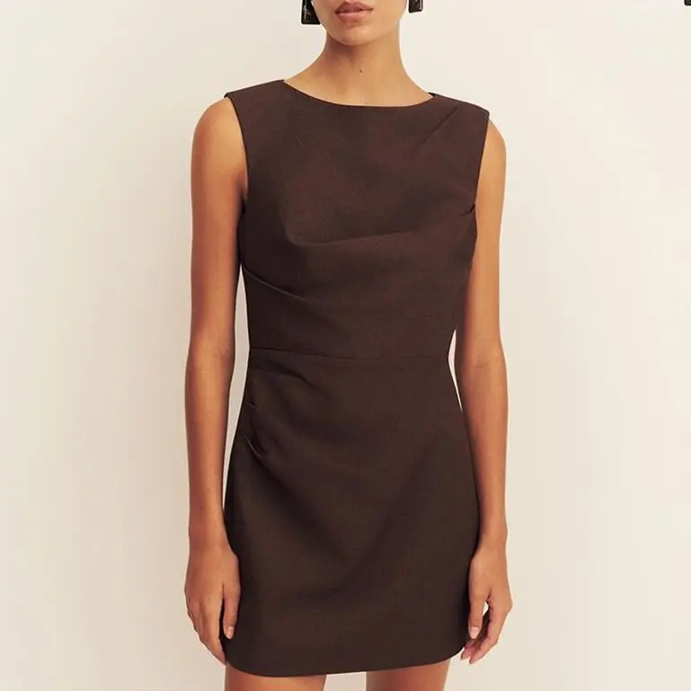 High Quality Customized O-neck Above Knee Brown Sleeveless Kate Middleton Dress Платье Корейский Стиль Ballkleider فساتين سهره view 3