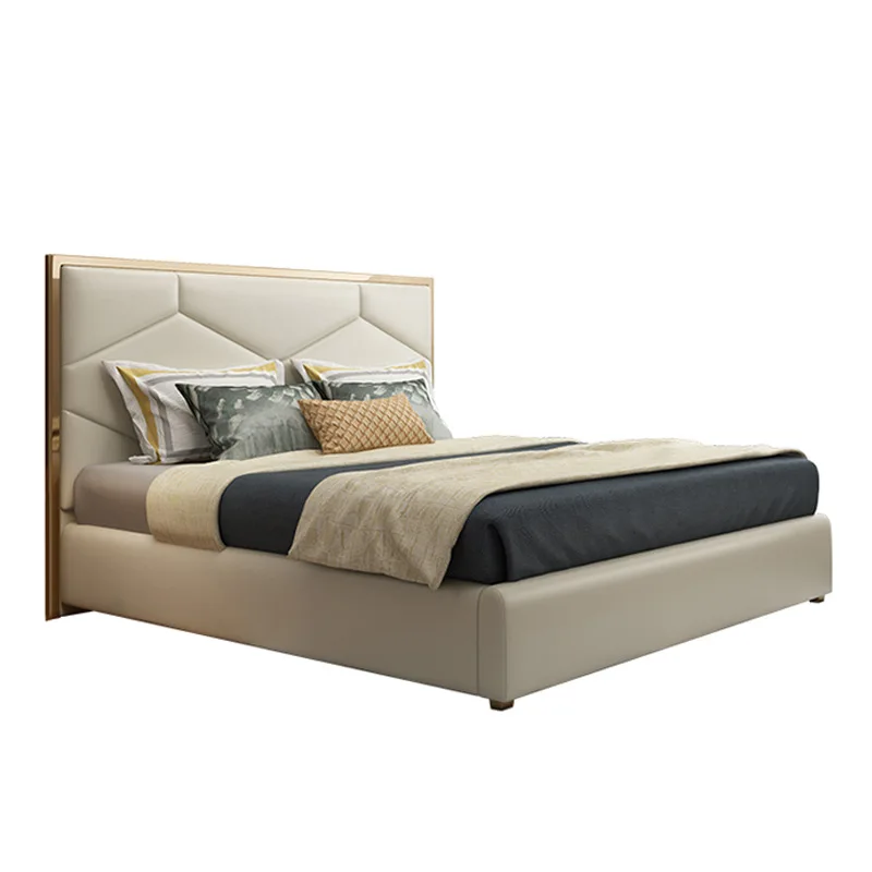 

American light luxury bed, master bedroom Italian Nordic high end Hong Kong-style double leather art bed