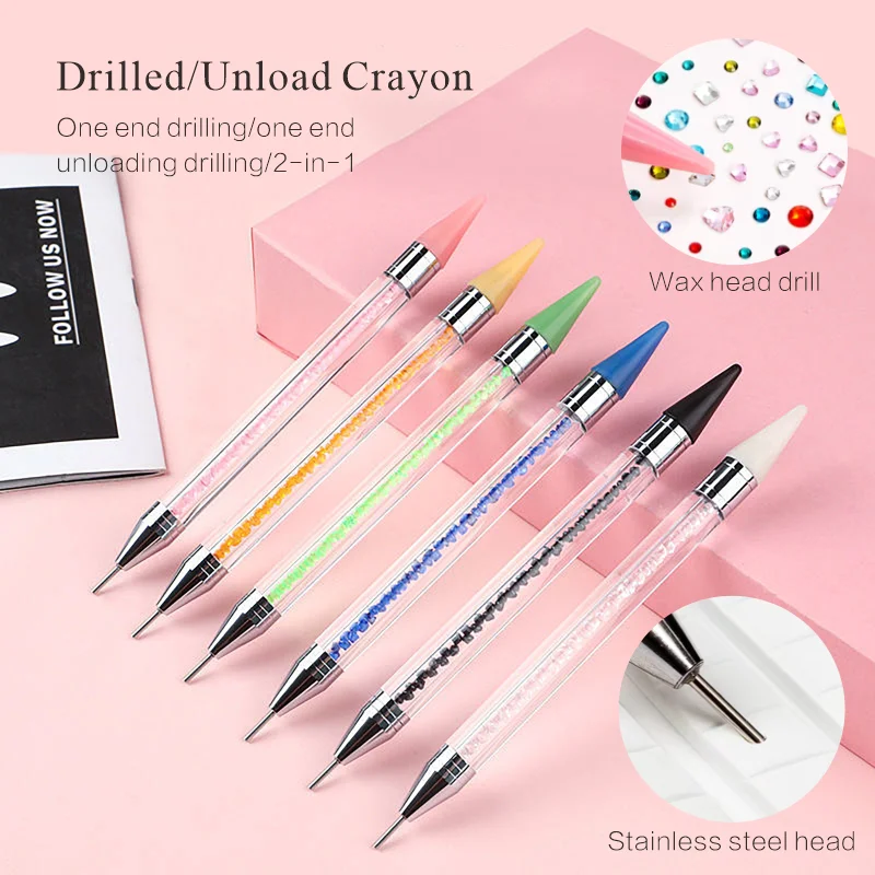 Double Ended Rhinestone Crayon Nail Art Rhinestone Extractor Gemstone Dotting Pen Suitable for Home DIY and Nail Salons