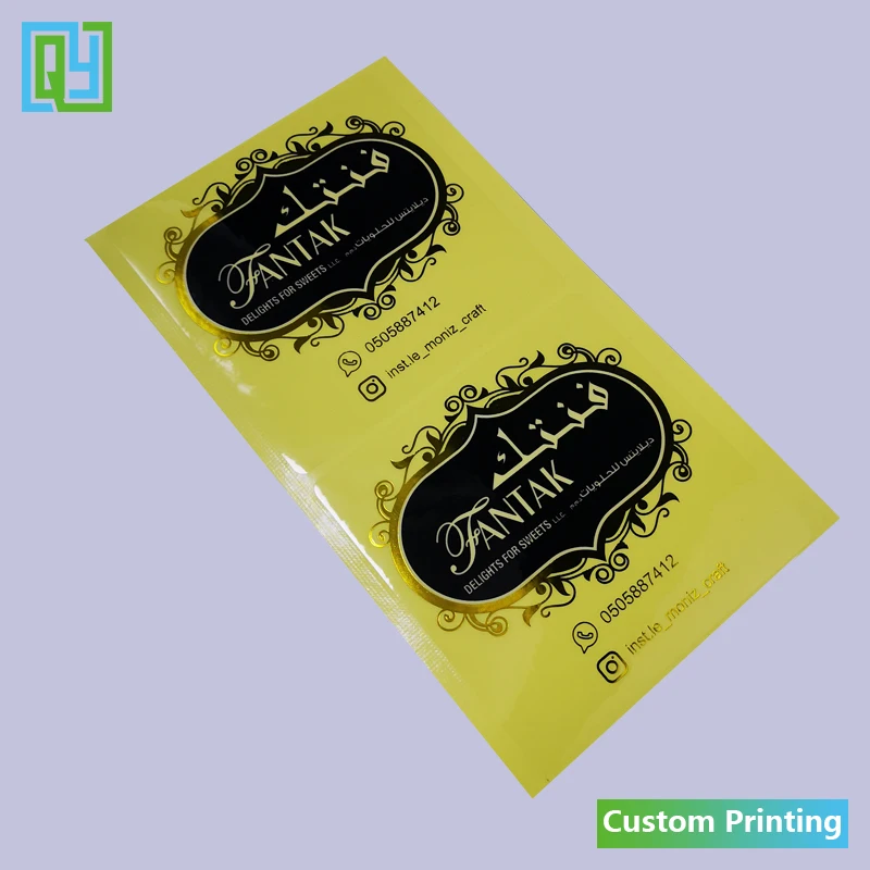 500pcs 100x100mm Manufactory Direct Custom Logo Gold Foil Stamping Metallic Clear Labels Cosmetics Packaging Waterproof Stickers