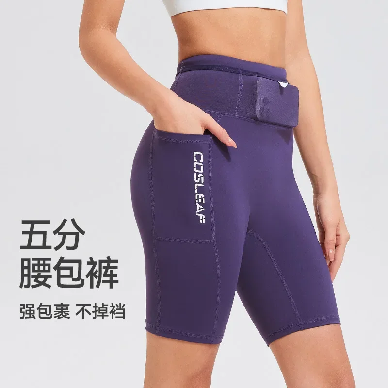 High Waist Shorts Women Men Biker Cycling Pants with Pocket Sport Gym Fitness Workout Clothes Running Jogging Suit 2025 Black