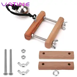 Male Penis Training Wooden Stretcher Metal Ball Scrotum Pendant Ball Penis Rings Clamp Testicle Crusher Male Sex Toys