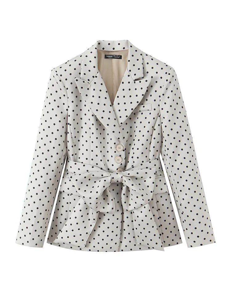 

HH женский 2026, модный универсальный однобортный пиджак в горошек с лацканами и бантом, женский уличный повседневный пригородный пиджак