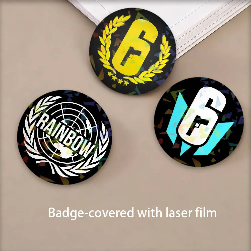 Cool Game T-Tom C-C-Clancy's R-RaiNboW-W S-Six Round Badge Lapel Pins for Backpacks Briefcase Laser Brooch Clothes Gifts