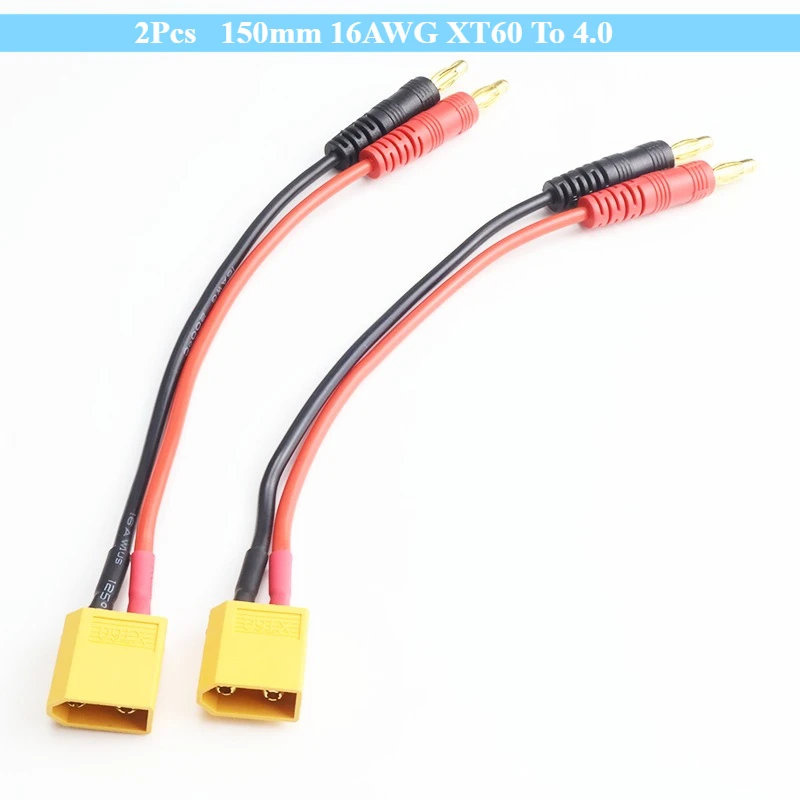 2pcs Adapter 150mm 16AWG XT60 To 4.0 Plug Charge Lead 4.0 Banana Plugs Charge Cable Silicone Wire for Lipo Battery DIY Expand