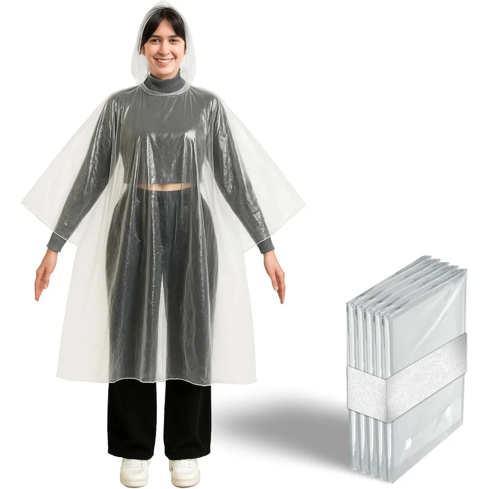 

Better Office Products Одноразовые прозрачные пончо от дождя с капюшоном для взрослых, аварийные пончо, легкие, нетоксичные