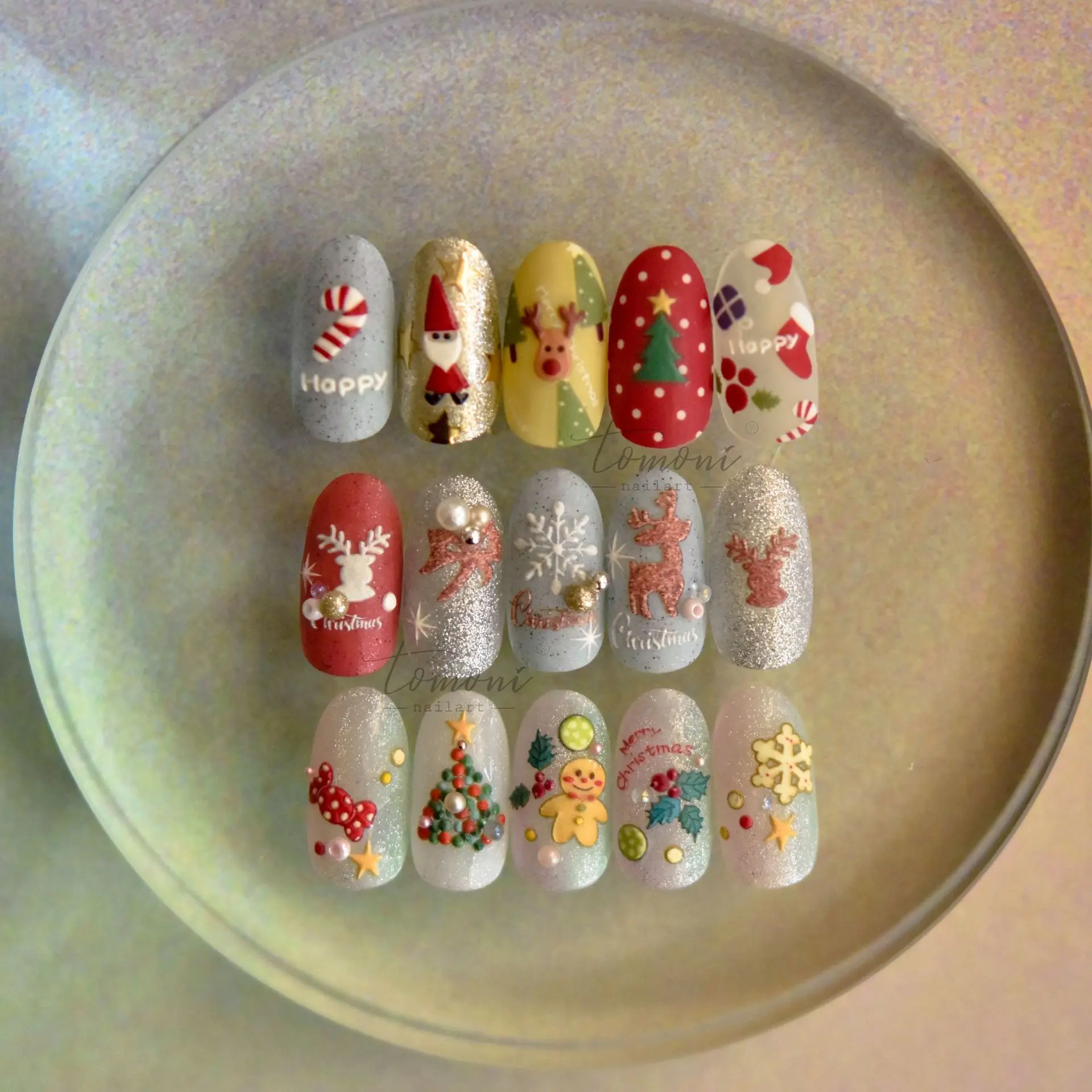 Nail Art Stickers Embossed Dimensional Cute Japanese Christmas Adhesive Decals Lightweight DIY Manicure Decoration Holiday