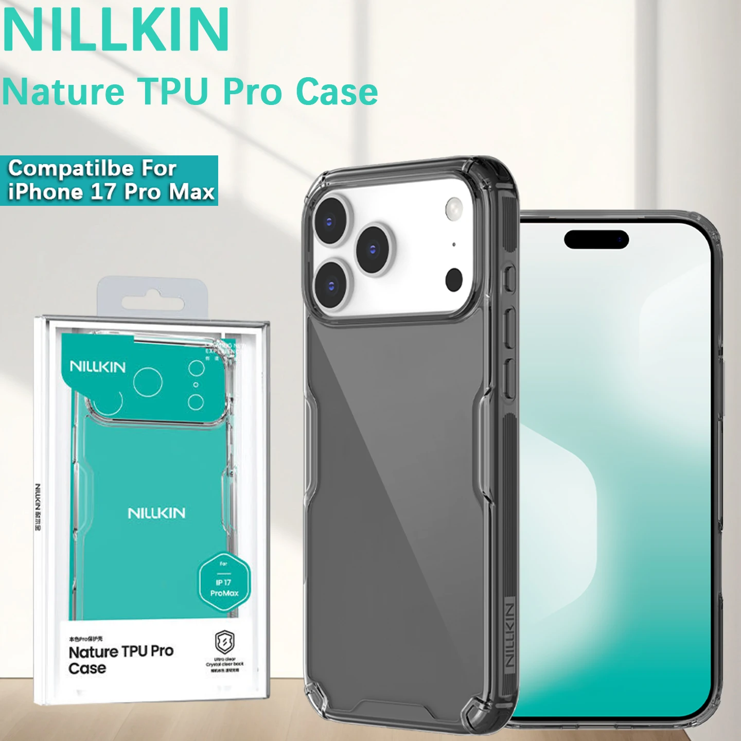 

Nillkin, совместимый с iPhone 17 Pro Max Nature TPU Pro, тонкая, мягкая, прозрачная подушка безопасности, противоударная задняя крышка, чехол для телефона