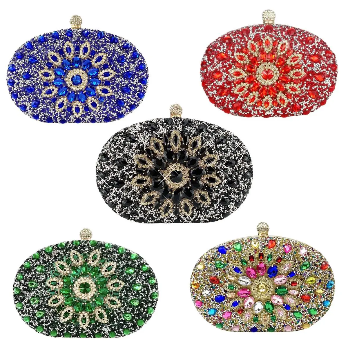 

Women Flower Rhinestone Evening Clutch Bag Metal Diamond Purse Chain Shoulder Elegant Wedding Party Handbag Prom Mini Tote