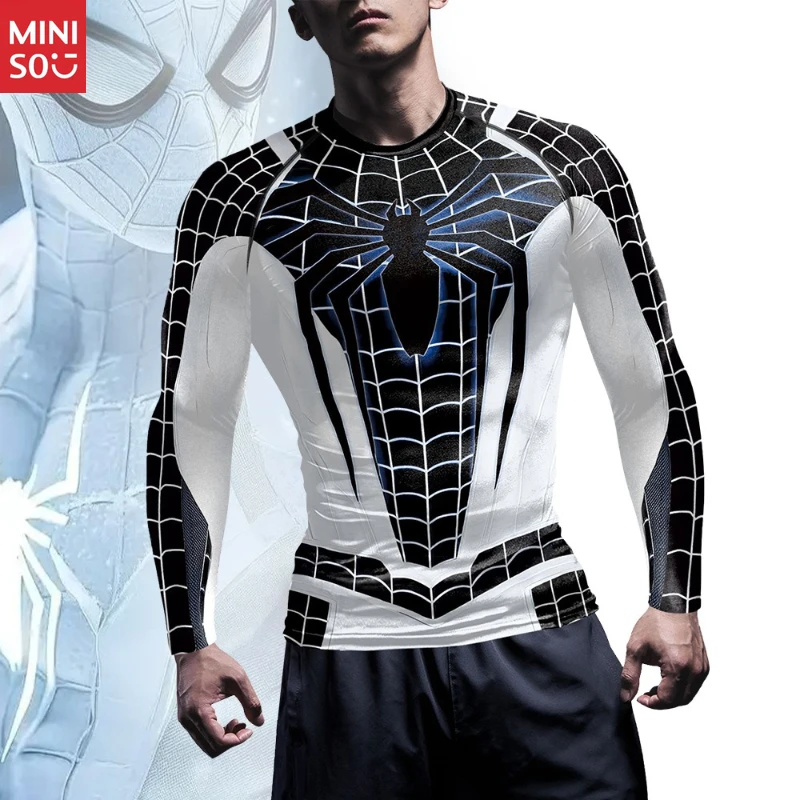 

Miniso Men's Spider-Man Compression Shirt | Fitness Cosplay Top, Workout Bodywear