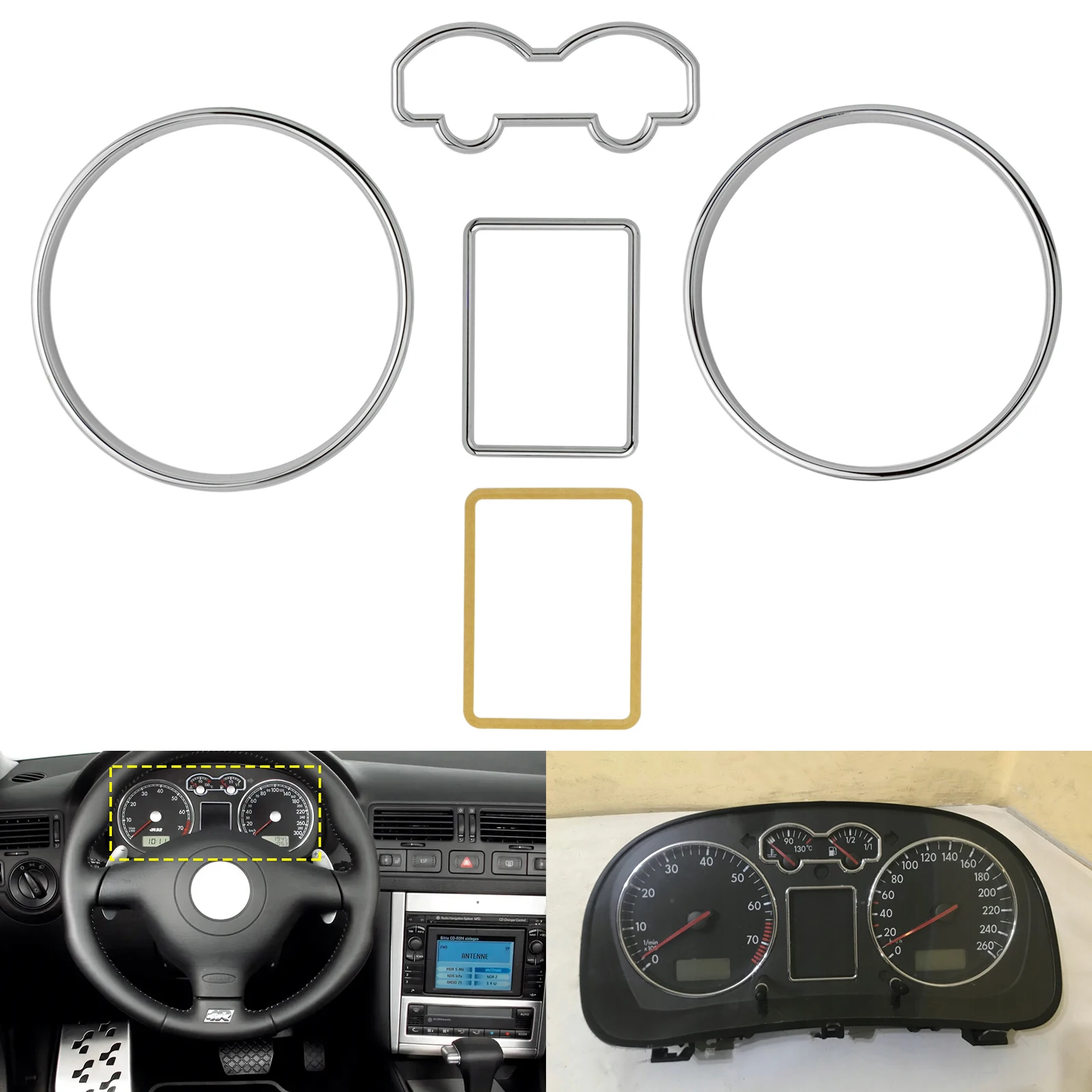 1 Set Interni Auto Cruscotto Trim Dash Anelli Per VW Golf 4 Bora Trasporto T4 Passat B5 Trument Pannello