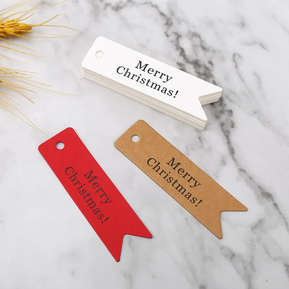 50pcs Merry Christmas Gift Tags White Kraft Red Paper Cards Labels Garment Tag for Xmas New Year Party Supplies Noel Navidad