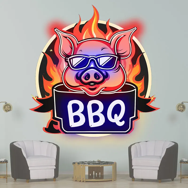 Wild Boar BBQ Restaurant Custom LED Neon Sign, Illuminated Light, Lighting Signage, LED Neon Acrylic Signs for Decoration