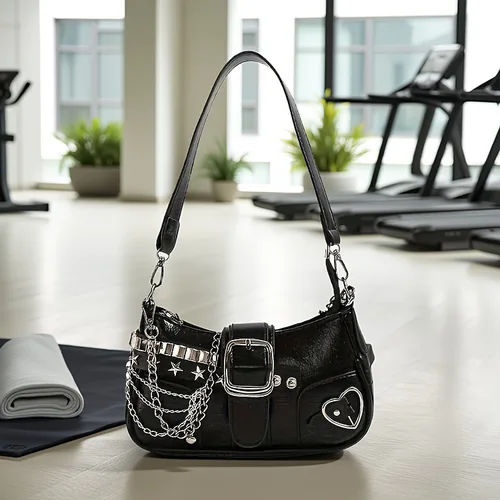 Y2k Bolso de hombro de estilo coreano para mujer con correa de cadena desmontable Cremallera con detalles de estrellas, bolso cruzado de PU, bolso de viaje versátil