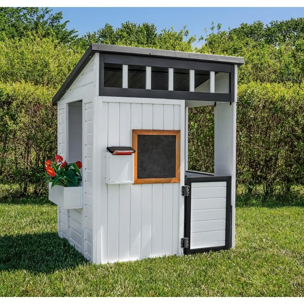 

Discovery Caraway Cottage White Cedar Wood Kids Outdoor Playhouse Playset with Working Dutch Door