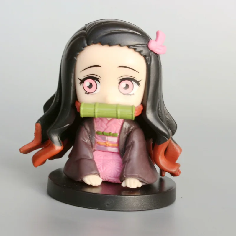 5pcs Anime Figure Demon Slayer Q Posket Kimetsu No Yaiba Doll Tanjiro Nezuko Zenitsu Kawaii Model PVC Toy Desktop Decoration view 4