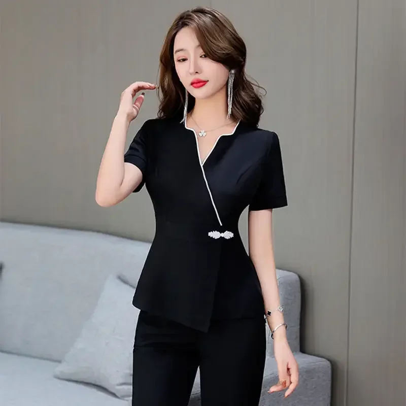 Black Beautician Overalls Working Hotel Club Spa Foot Bath Slim Suit Salon Work Clothes Women Esthetician Uniform For Massage