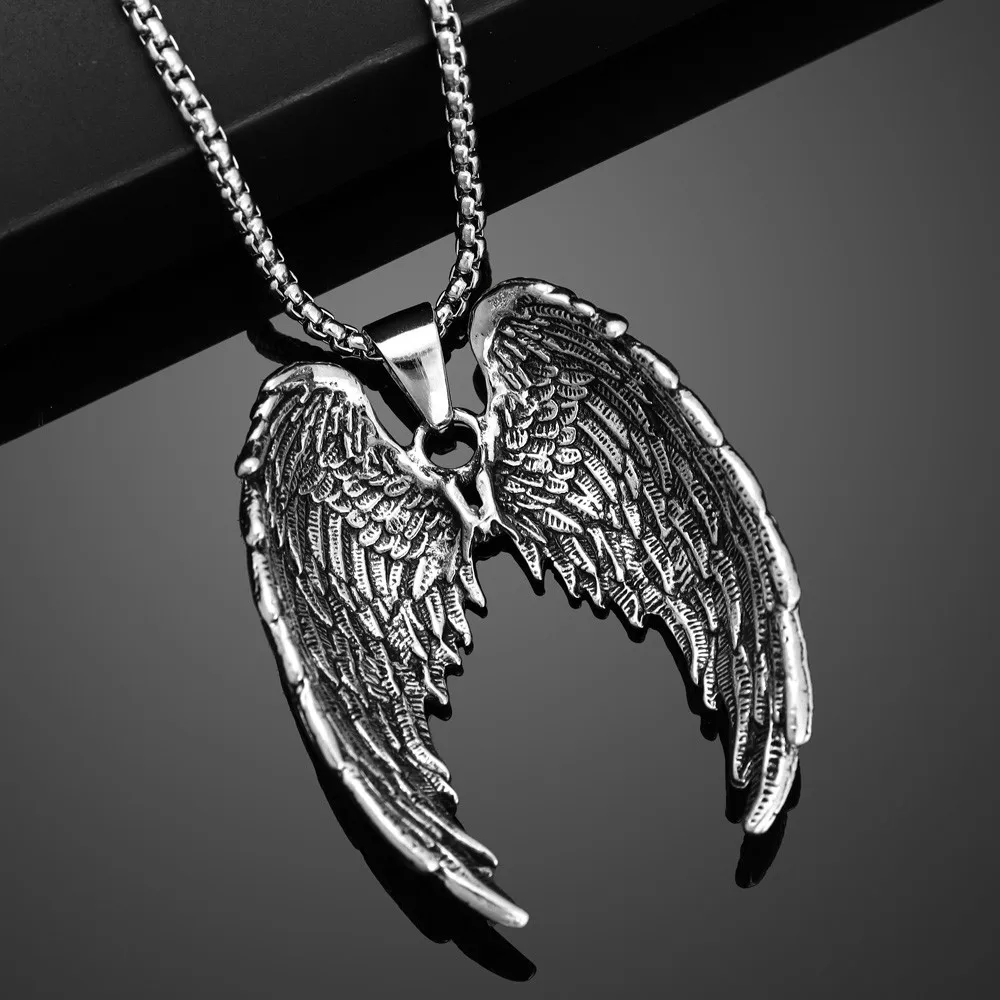New Style Dominating Fashion Pendant Necklace Titanium Steel Angel Wings Pendant Men\'s Necklace Jewelry Wholesale